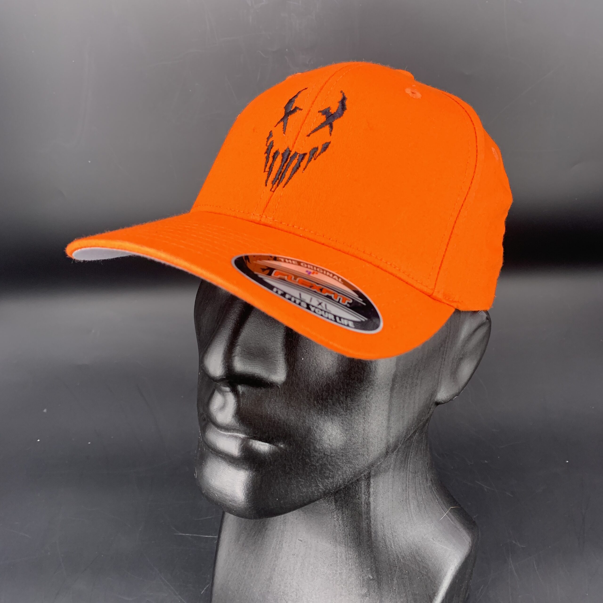 Flexfit twill hat with embroidered X-face- Blaze Orange/Black |  Mushroomhead Official Merchandise