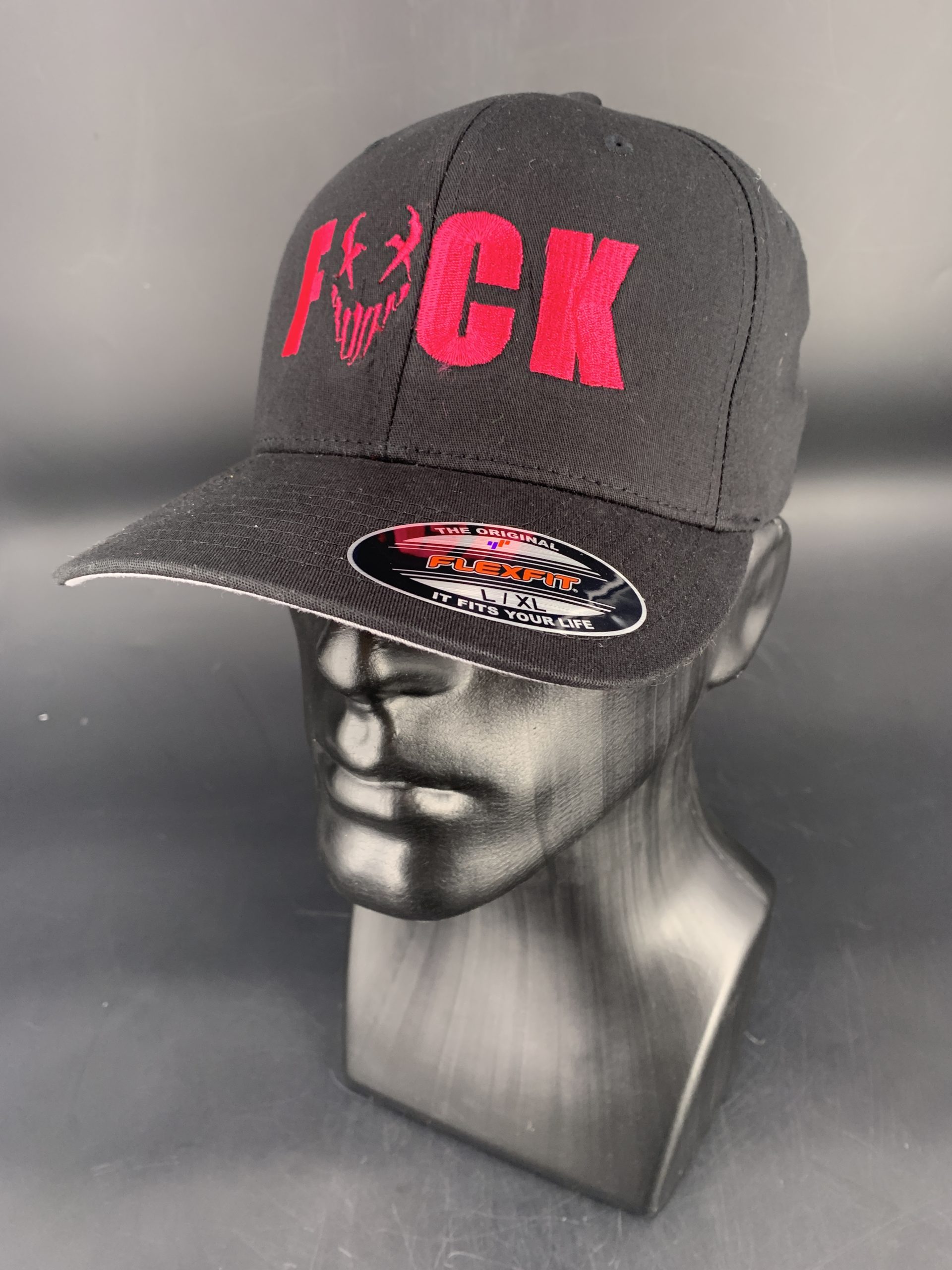 Flexfit twill hat with embroidered FxCK- Black/Pink | Mushroomhead ...